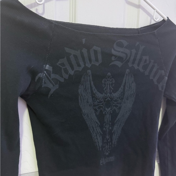 Brandy Melville John Galt Black Radio Silence Ribbed Long Sleeve Top - Picture 2 of 4